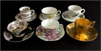 (6) China Teacups, Espresso Cups, Saucers