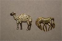 Rhinestone Camel & Zebra Brooches