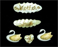 5 Mother of Pearl Brooches - Avon