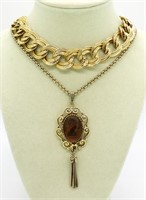 Vintage 1970s Whiting & David Topaz Cameo Necklace