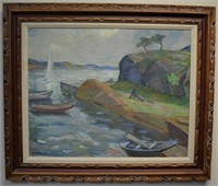 Painting of Fjord Scene By T. Holten