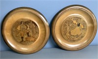 Pair of Round German Marquetry Wall Plaques