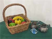 Basket of blown glass fruit, Simpson Hall Miller