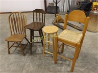 3 WOODEN STOOLS & 1 WOODEN CHAIR
