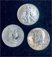3 Silver half dollars