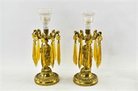 Antique Figural Metal Candleholders, Amber Prisms