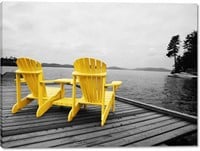 Yellow Muskoka Chairs on the Dock Canvas