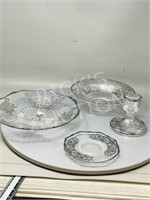 4pcs silver overlay glass dishes