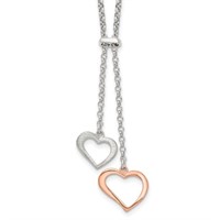 Sterling Silver Rose Gold Plated 2-Heart Necklace