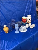 Cookie jar, quantity of vases , some small Pyrex