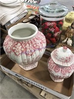 Pair of ceramic jars, one with lid