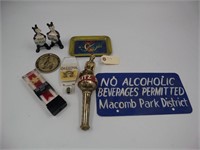 Lot (6) Beer Advertising Items & Macomb Sign