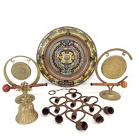 Brass Decorator Lot, Bell, Gongs, Plate