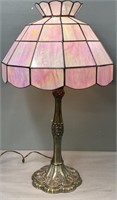 Pink Leaded Slag Glass Lamp