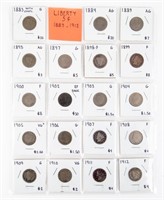 Coin Sheet of 19 Liberty Nickels-G to AG
