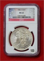 1882 O Morgan Silver Dollar NGC MS62