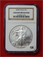 2008 American Eagle NGC Gem UNC 1 Ounce Silver