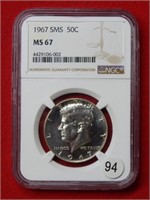 1967 Kennedy Silver 40% Half Dollar SMS NGC MS67