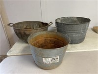 Two galvanized tubs, one 4 gallon scrub bucket