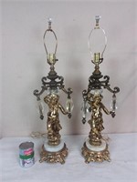 2 lampes incandescente de table métal et marbre