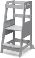TOETOL Bamboo Toddler Step Stool Grey Learning St