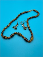 Tiger Eye Necklace and Similar Pierced Earrings