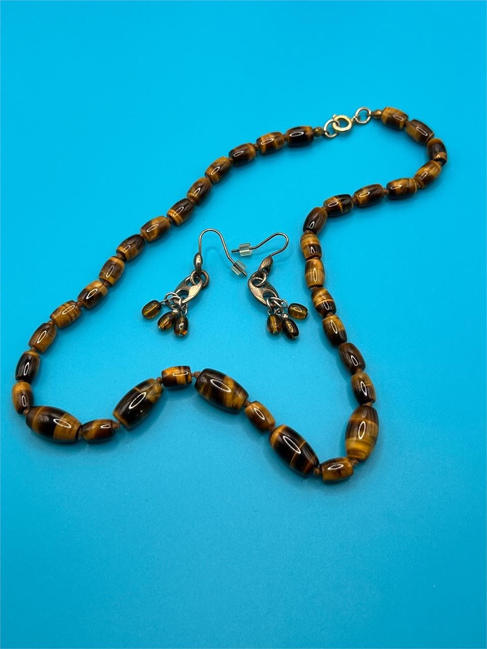 Tiger Eye Necklace and Similar Pierced Earrings