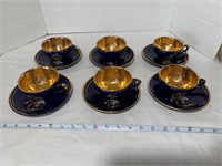 Fancy Blue and Gold Cups and Saucers