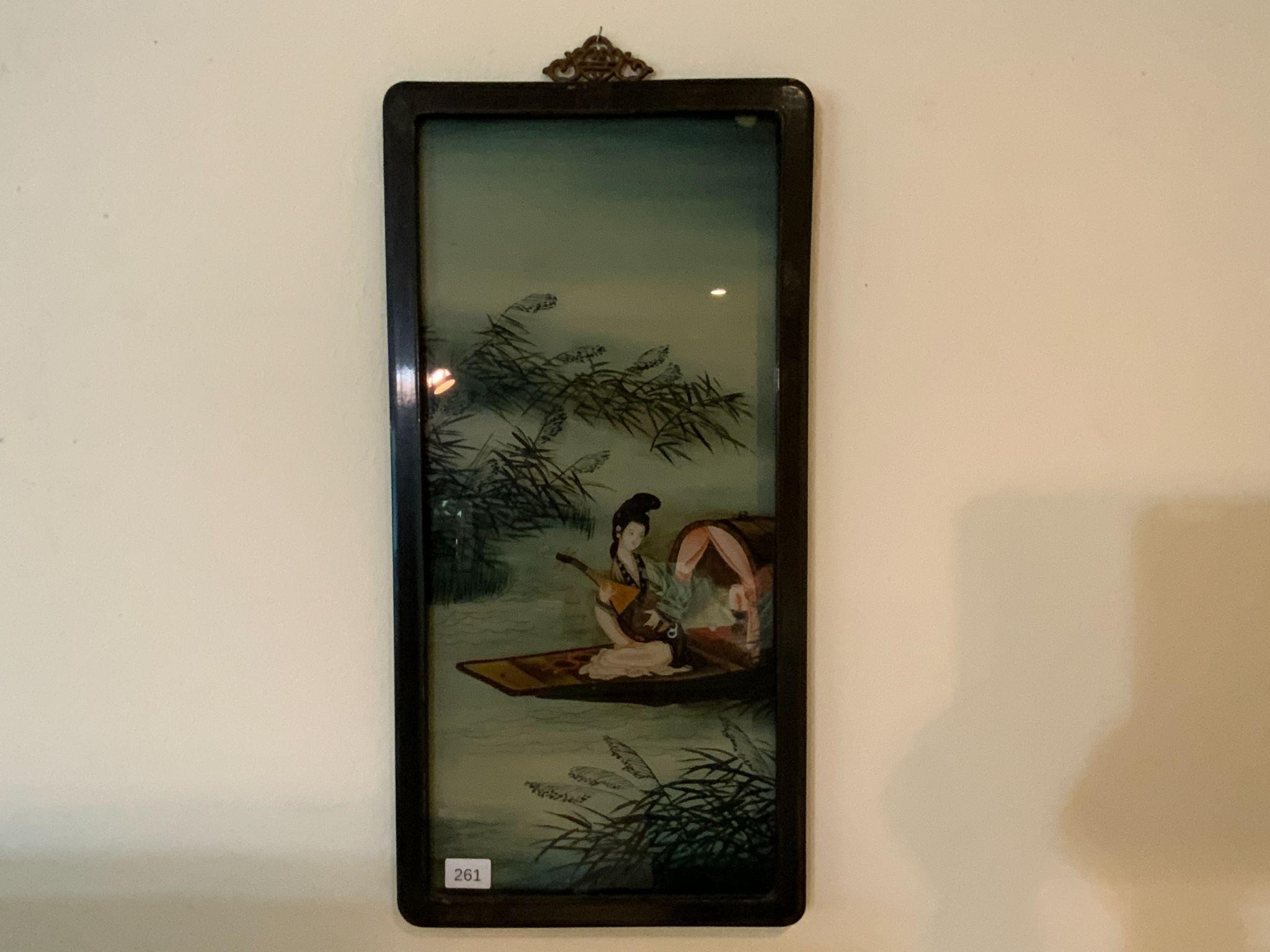 MCM Chinese Reverse Painted Framed Art