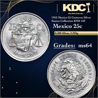 1952 Mexico 25 Centavos Silver Santos Collection K