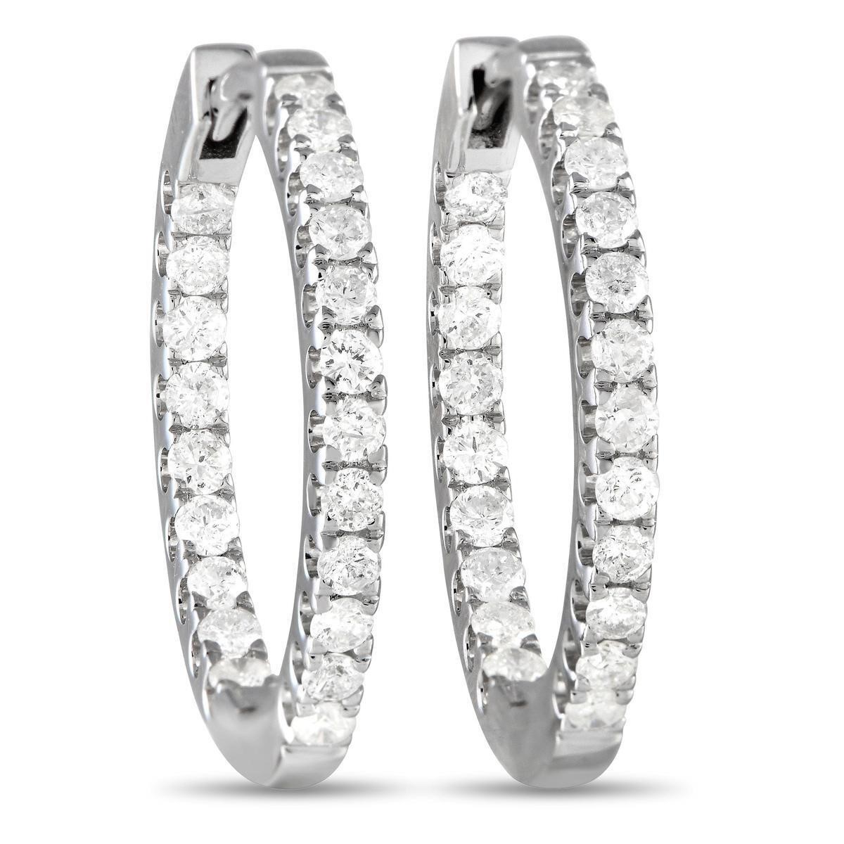 14K White Gold 1.0ct Diamond Inside-Out Hoop Earri