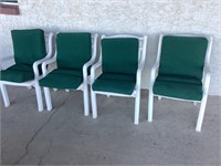 4 Plastic Patio Chairs W/Cushions, Stackable