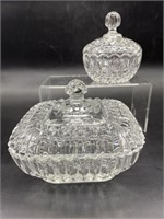 (2) Cut Crystal Round & Square Lidded Boxes