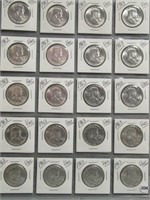 (20) 1963 UNC Franklin 90% Silver Half Dollars.