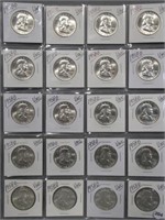 (20) 1958-D UNC Franklin 90% Silver Half Dollars.