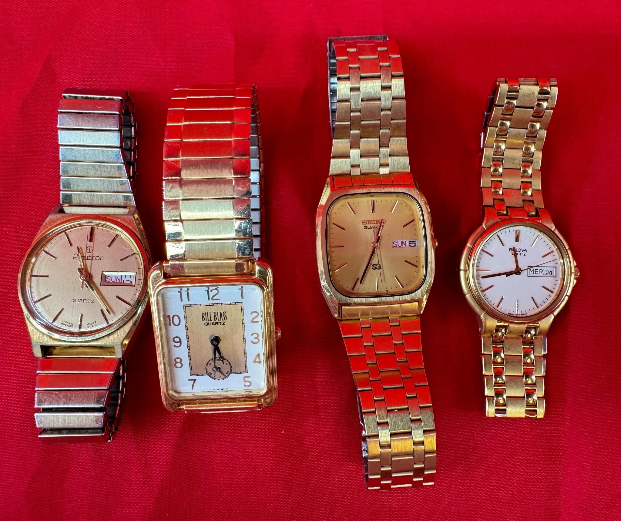 4 Men's Vintage Gold Tone Wristwatches