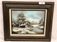 Original Oil on Canvas Winter scene signed