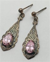 Sterling Silver Pink Stone Earrings
