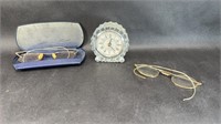 (2) PAIR VINTAGE EYEGLASSES & 5TH AVE CRYSTAL