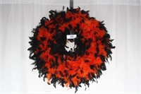 Black and Orange Feathered Wreath