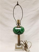 Lamp with green cut glass font, marble and brass