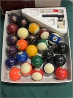 Pool balls and miscellaneous pool equipment