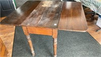 Drop leaf table, worn finish, cracks in top, oak,