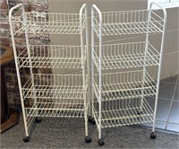 (2) Small Metal Shelves with Wheels 16” x 11” x