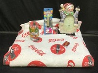 Coca Cola Blanket, Pez and Snoopy Glass