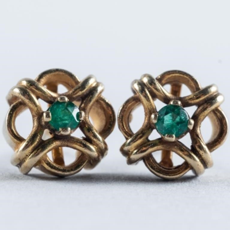 PAIR OF 14K GOLD & EMERALD EARRINGS