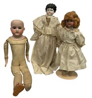Three Antique Bisque Head Dolls