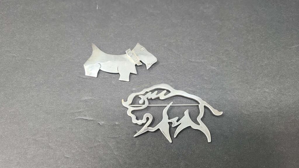 2 STERLING BROOCHES