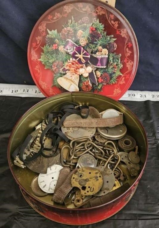 tin of watch parts & etc