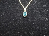 Vintage Bezel Set Blue Glass Necklace